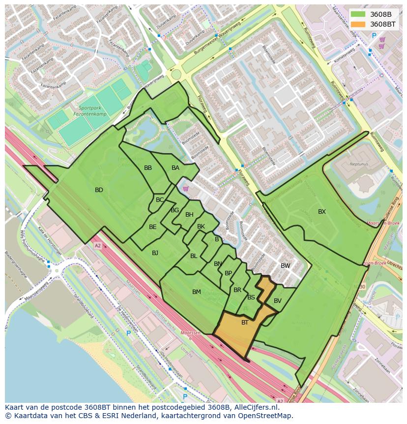 Afbeelding van het postcodegebied 3608 BT op de kaart.