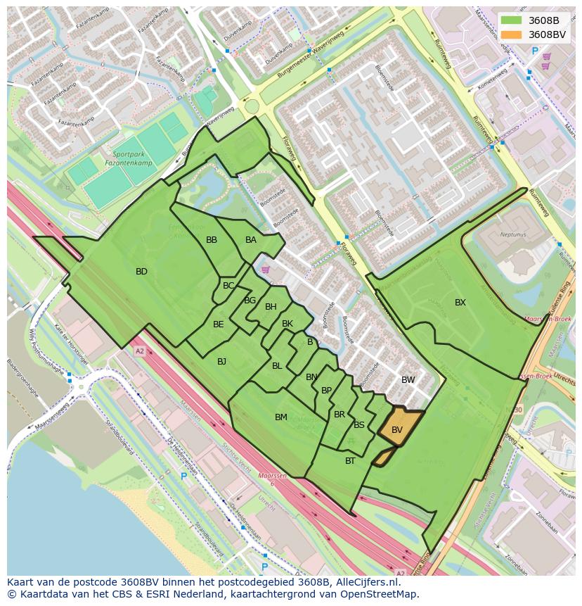 Afbeelding van het postcodegebied 3608 BV op de kaart.
