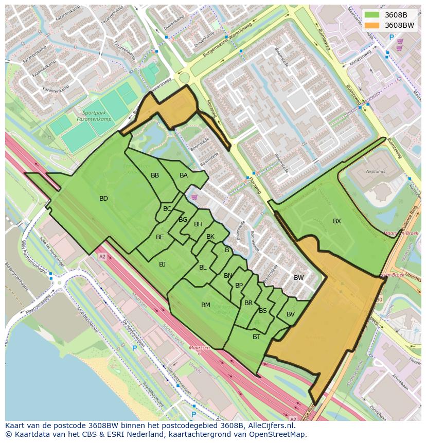 Afbeelding van het postcodegebied 3608 BW op de kaart.