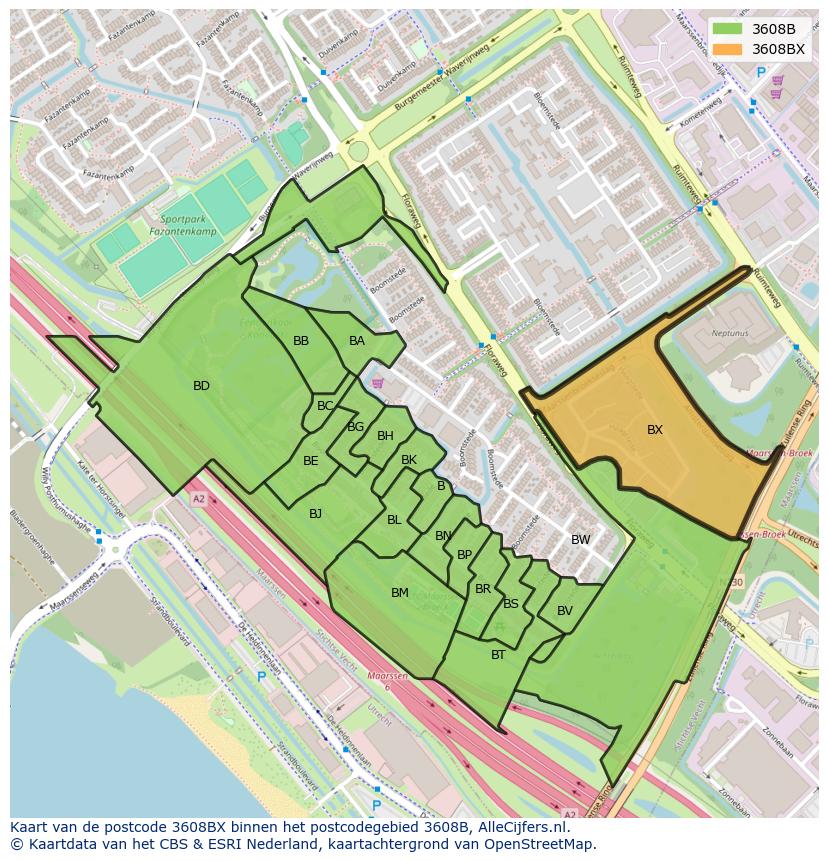 Afbeelding van het postcodegebied 3608 BX op de kaart.