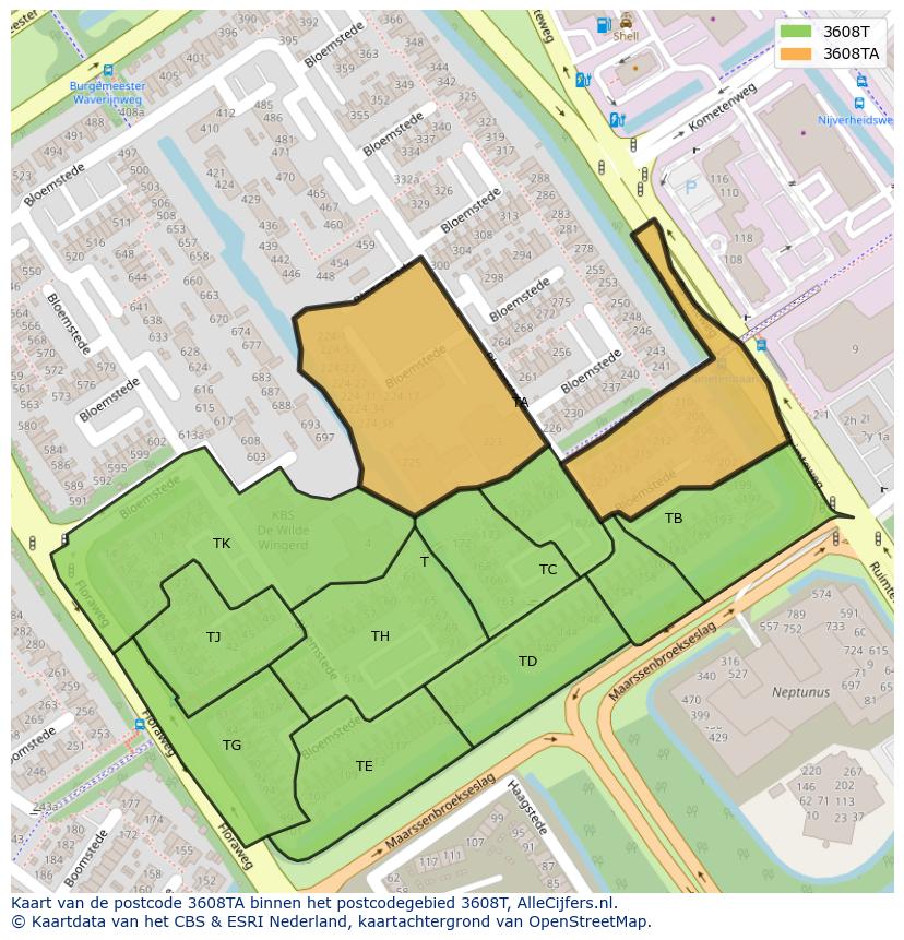 Afbeelding van het postcodegebied 3608 TA op de kaart.