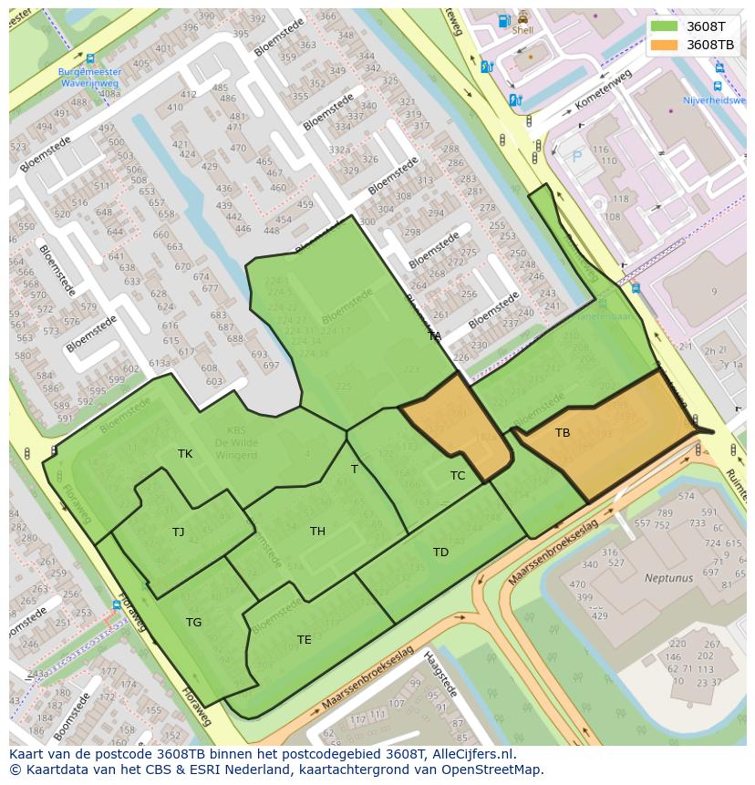 Afbeelding van het postcodegebied 3608 TB op de kaart.