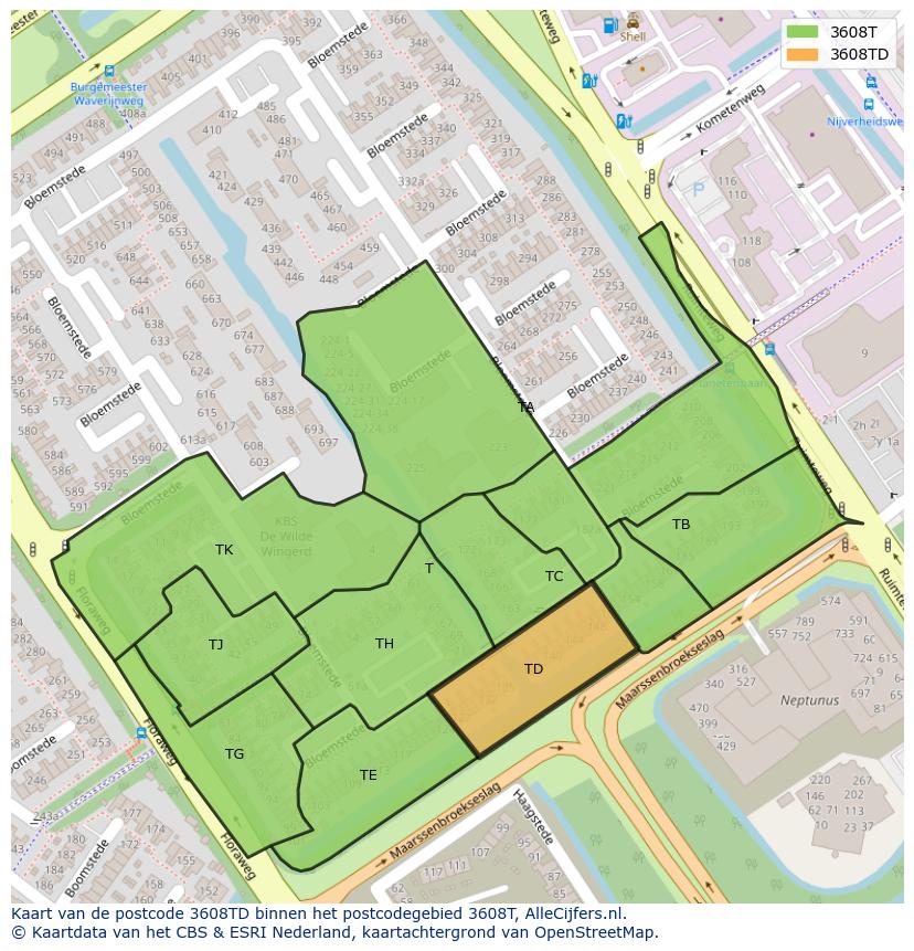 Afbeelding van het postcodegebied 3608 TD op de kaart.