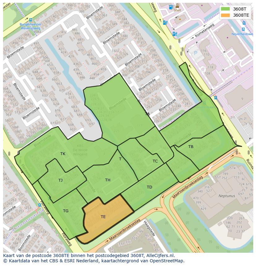 Afbeelding van het postcodegebied 3608 TE op de kaart.