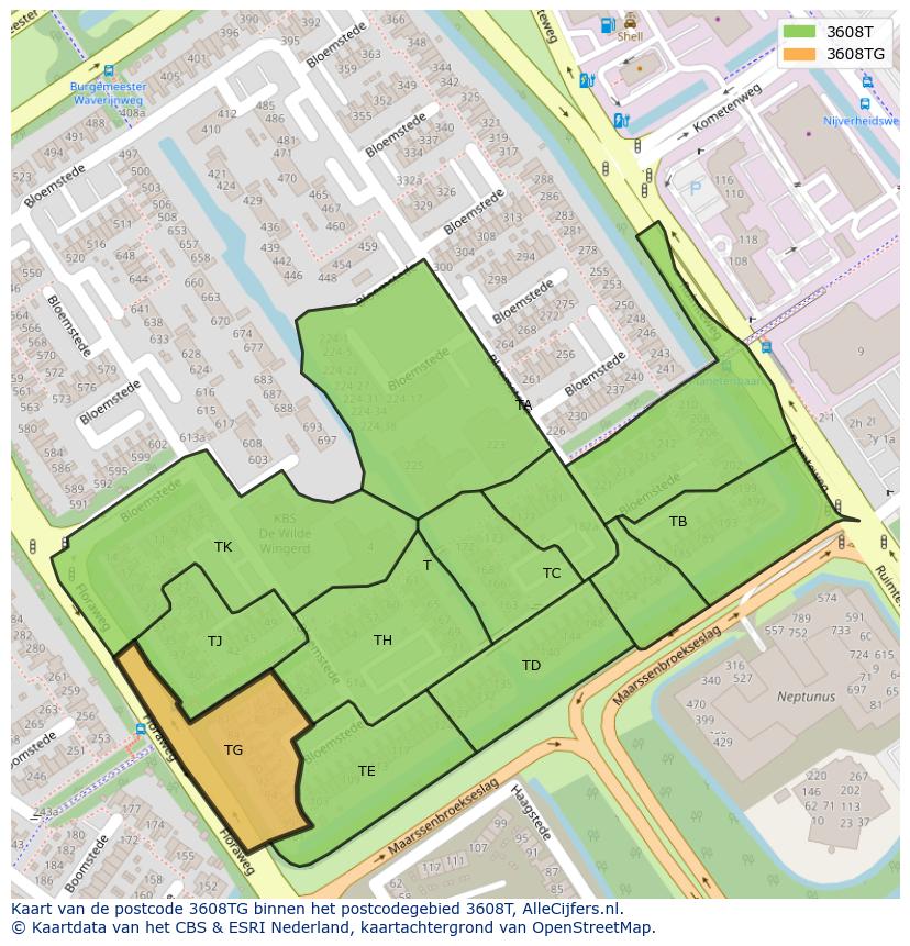 Afbeelding van het postcodegebied 3608 TG op de kaart.