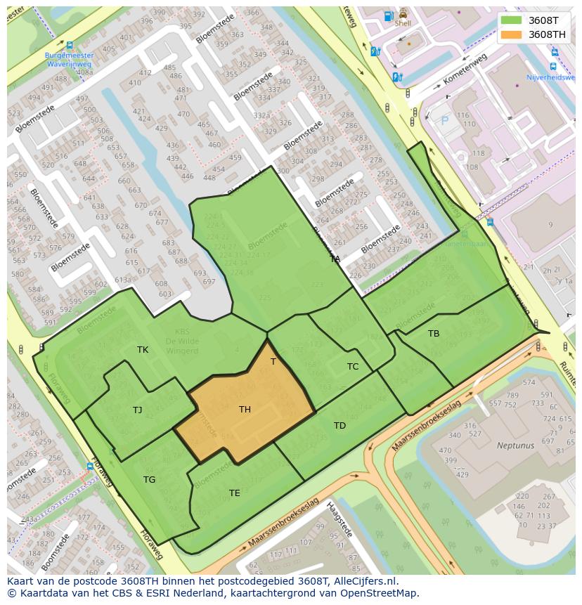 Afbeelding van het postcodegebied 3608 TH op de kaart.