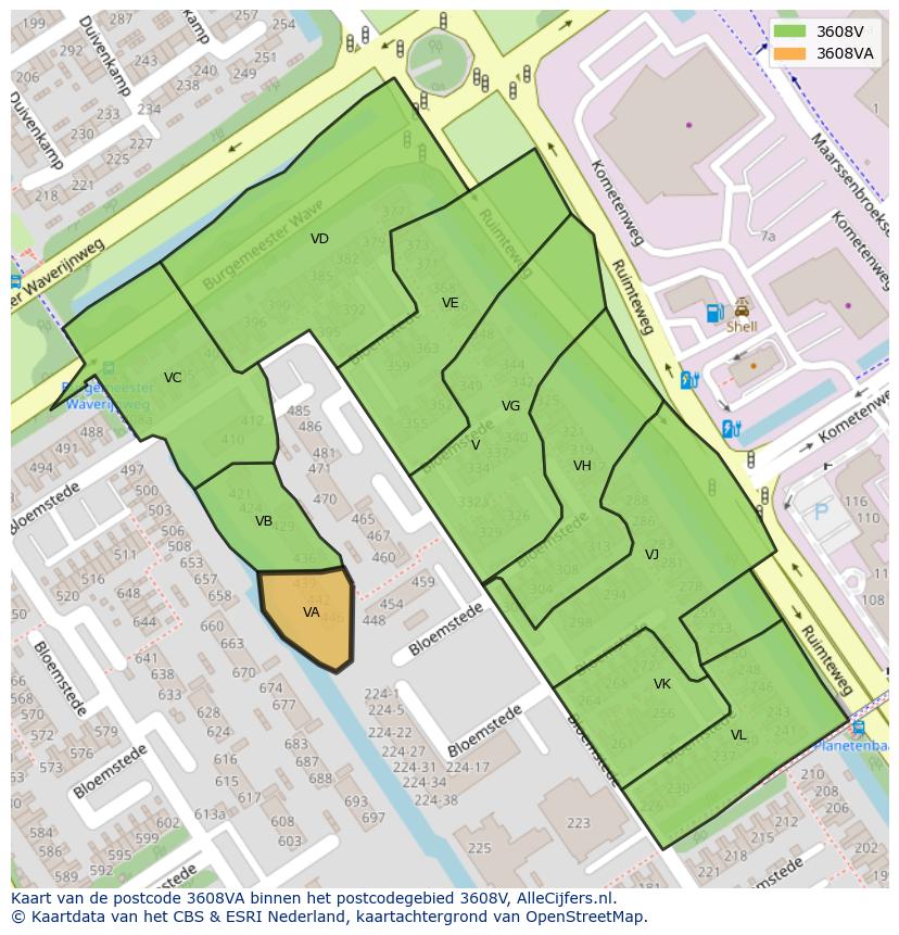 Afbeelding van het postcodegebied 3608 VA op de kaart.