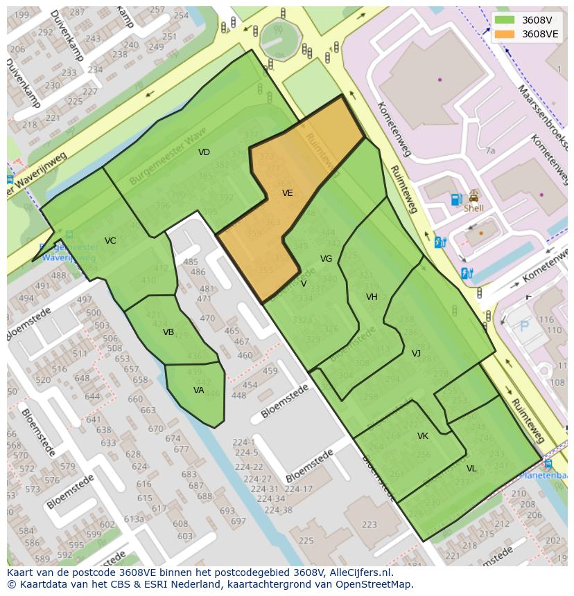 Afbeelding van het postcodegebied 3608 VE op de kaart.