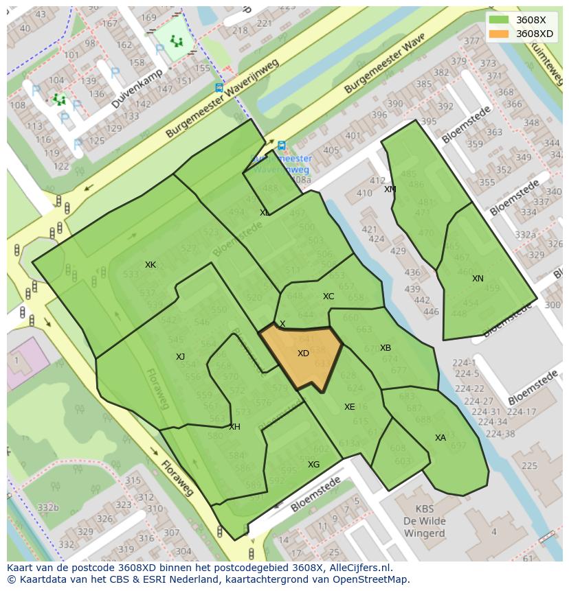 Afbeelding van het postcodegebied 3608 XD op de kaart.