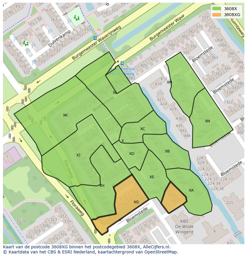 Afbeelding van het postcodegebied 3608 XG op de kaart.