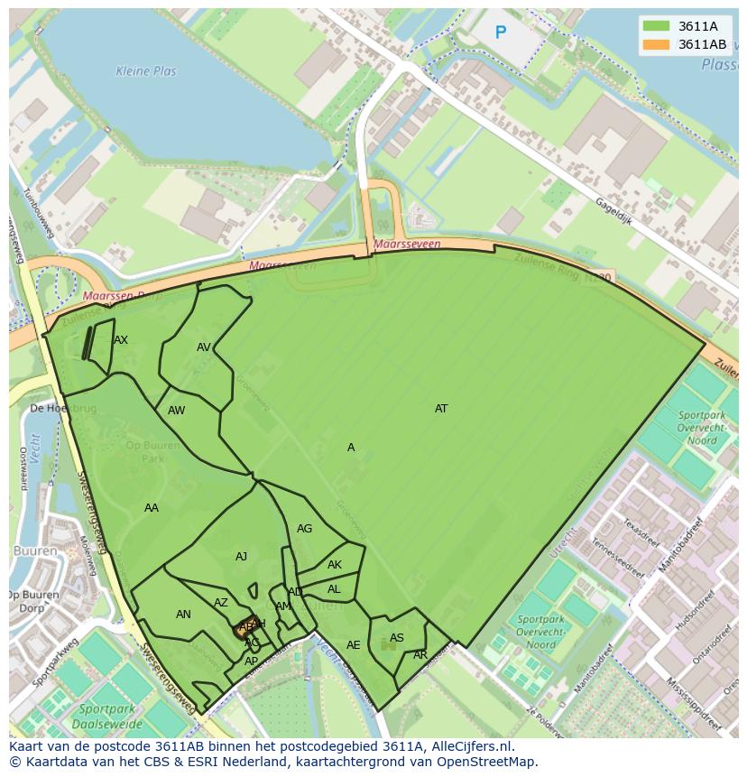 Afbeelding van het postcodegebied 3611 AB op de kaart.