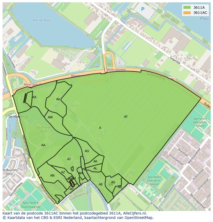 Afbeelding van het postcodegebied 3611 AC op de kaart.