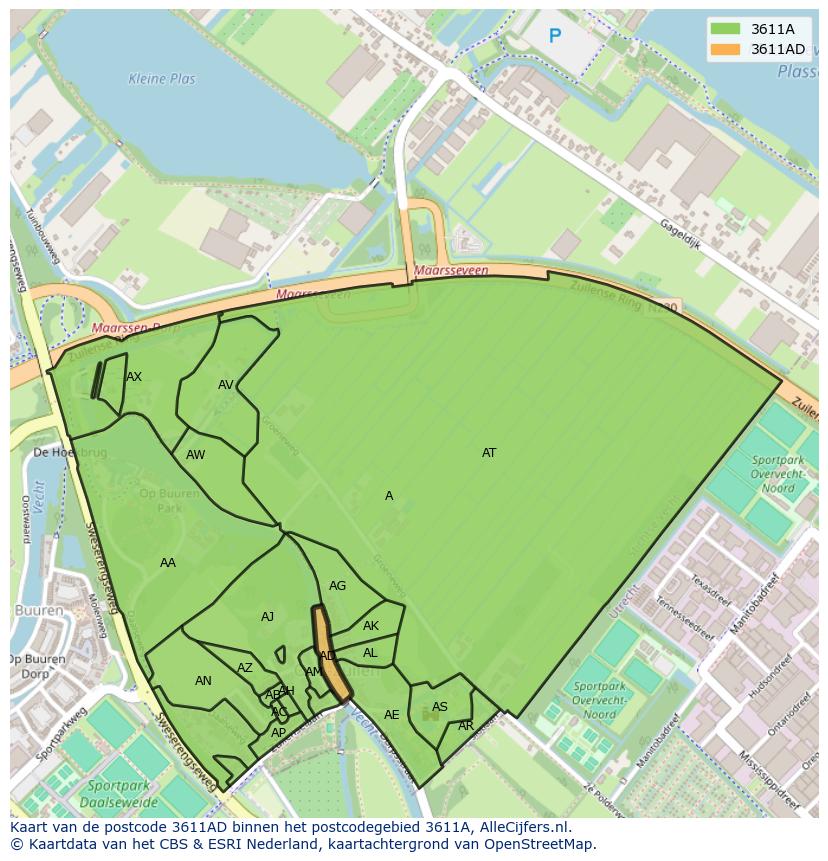 Afbeelding van het postcodegebied 3611 AD op de kaart.