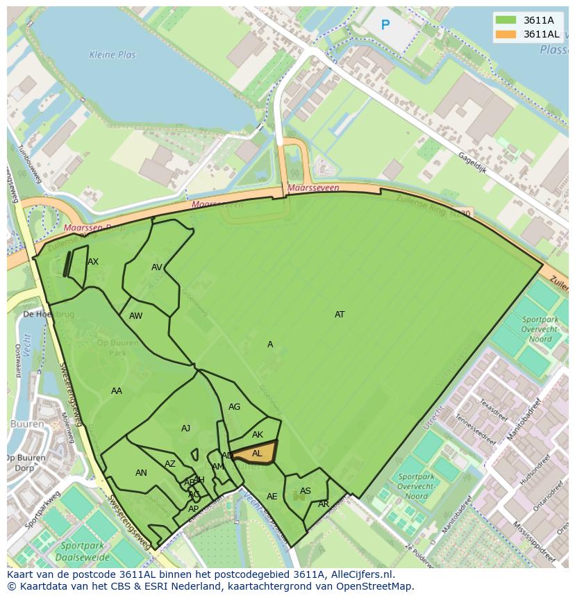 Afbeelding van het postcodegebied 3611 AL op de kaart.