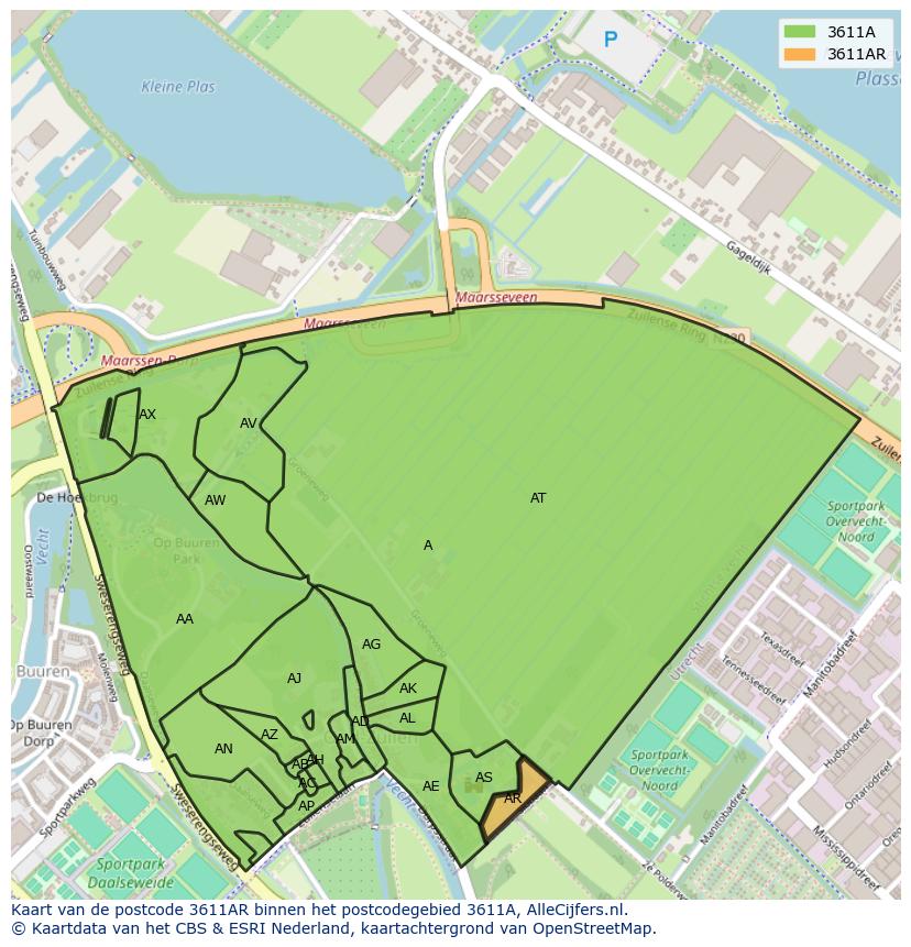 Afbeelding van het postcodegebied 3611 AR op de kaart.