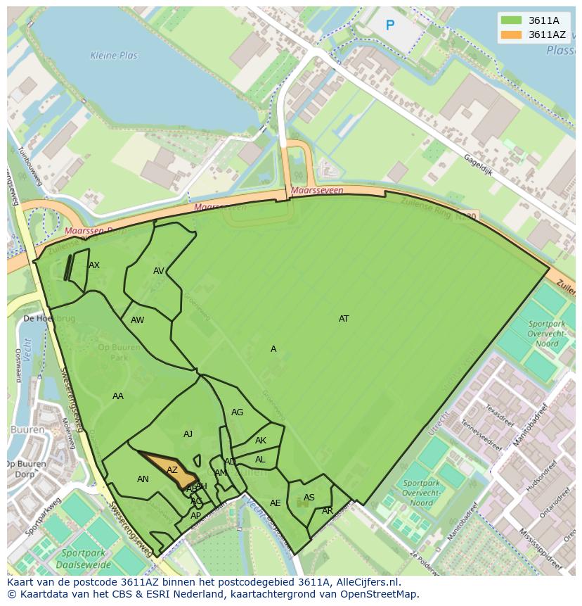Afbeelding van het postcodegebied 3611 AZ op de kaart.