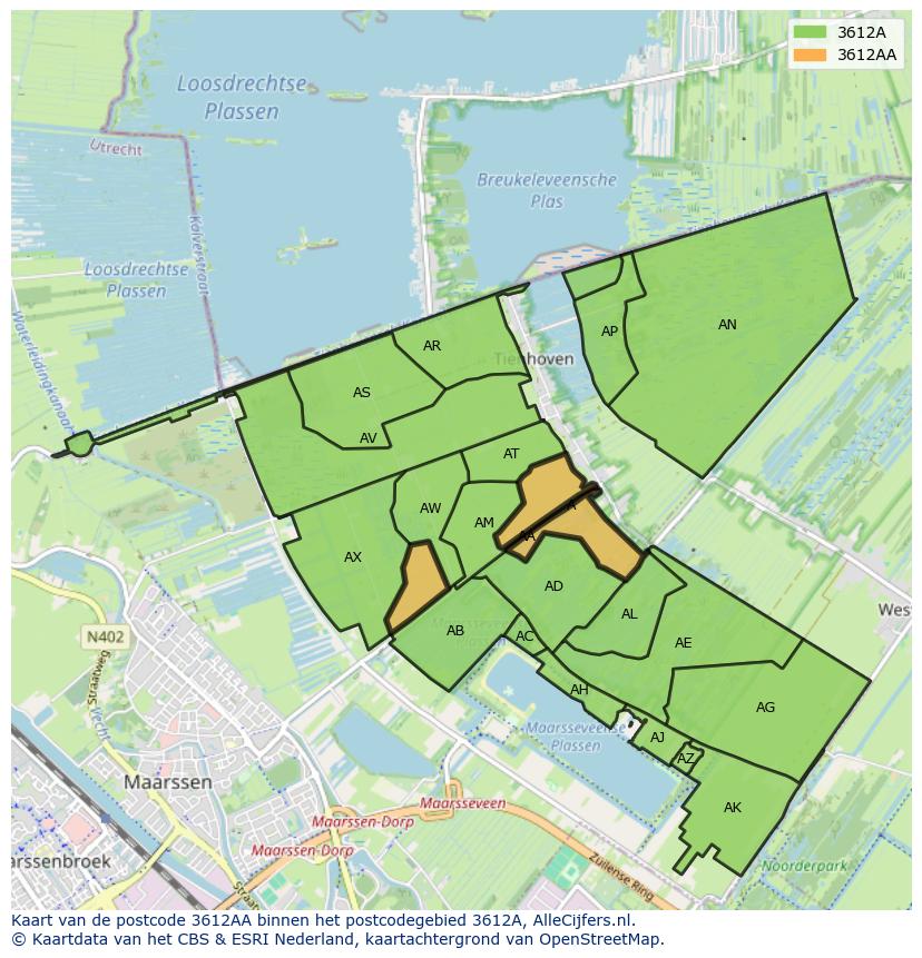 Afbeelding van het postcodegebied 3612 AA op de kaart.