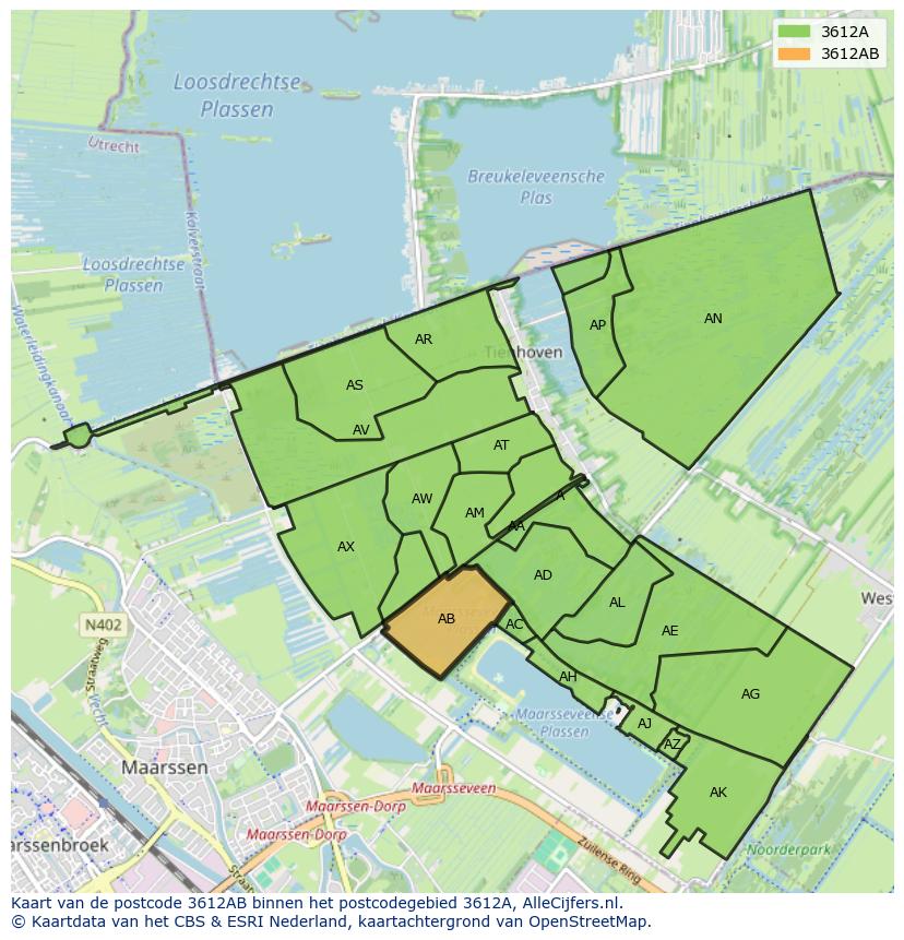 Afbeelding van het postcodegebied 3612 AB op de kaart.