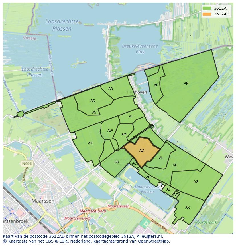 Afbeelding van het postcodegebied 3612 AD op de kaart.