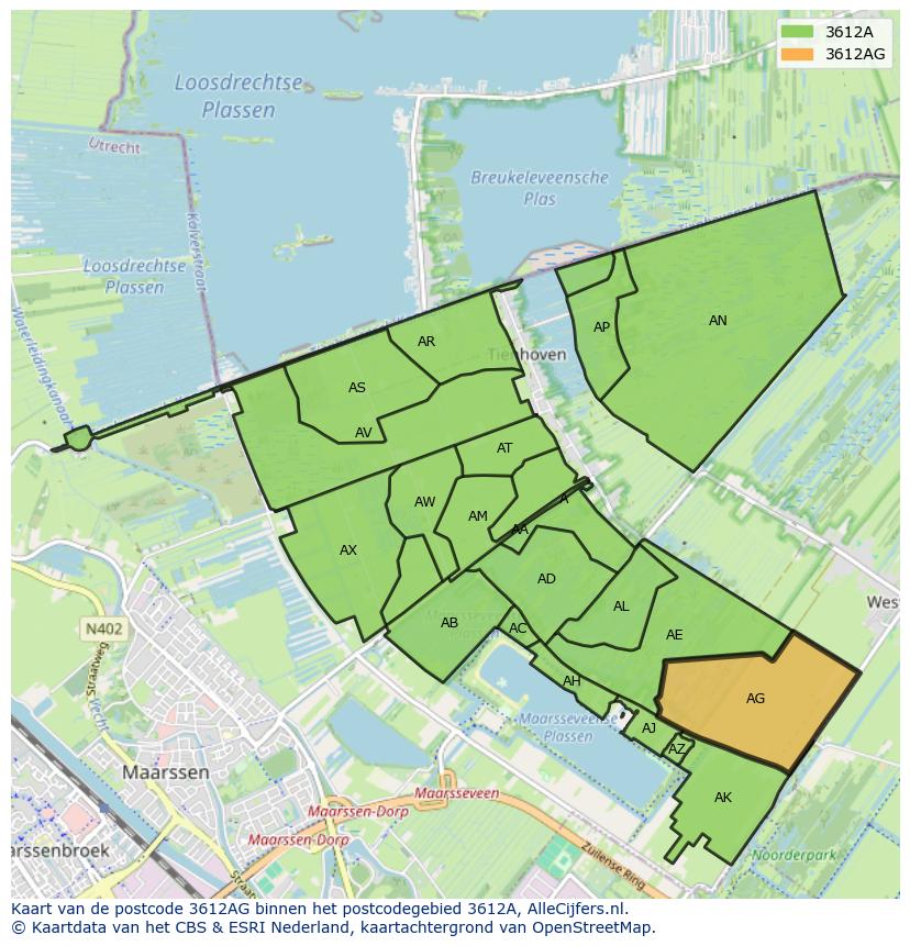 Afbeelding van het postcodegebied 3612 AG op de kaart.