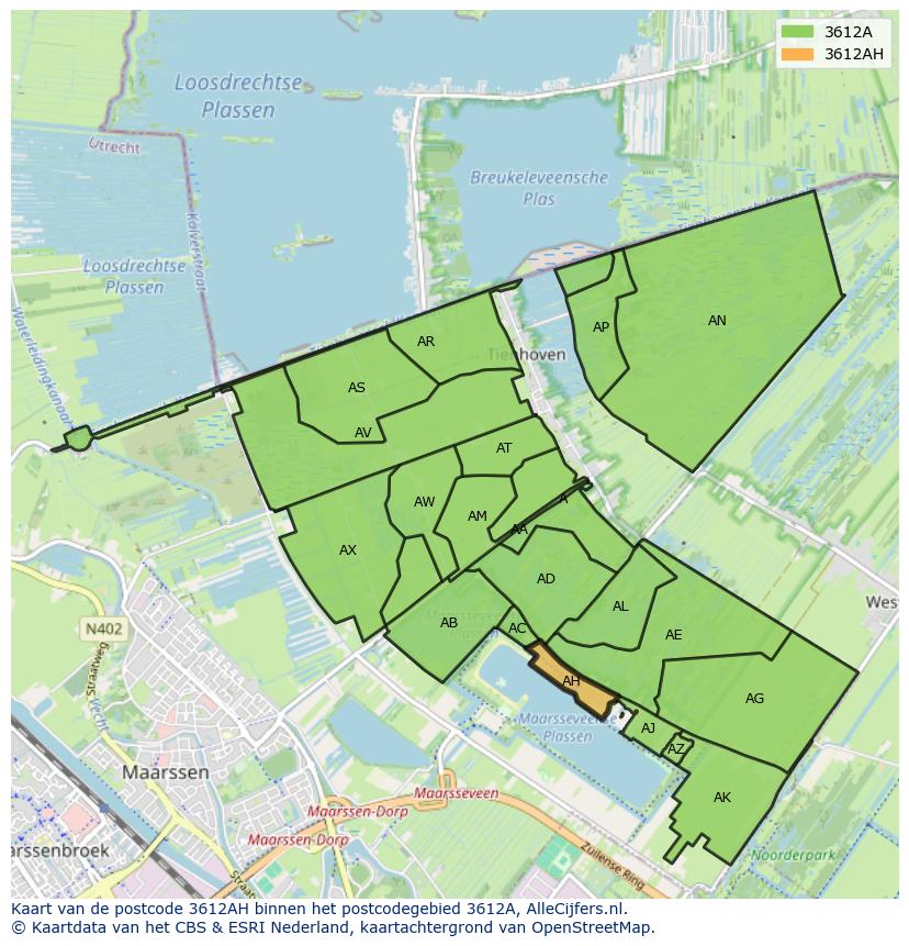 Afbeelding van het postcodegebied 3612 AH op de kaart.