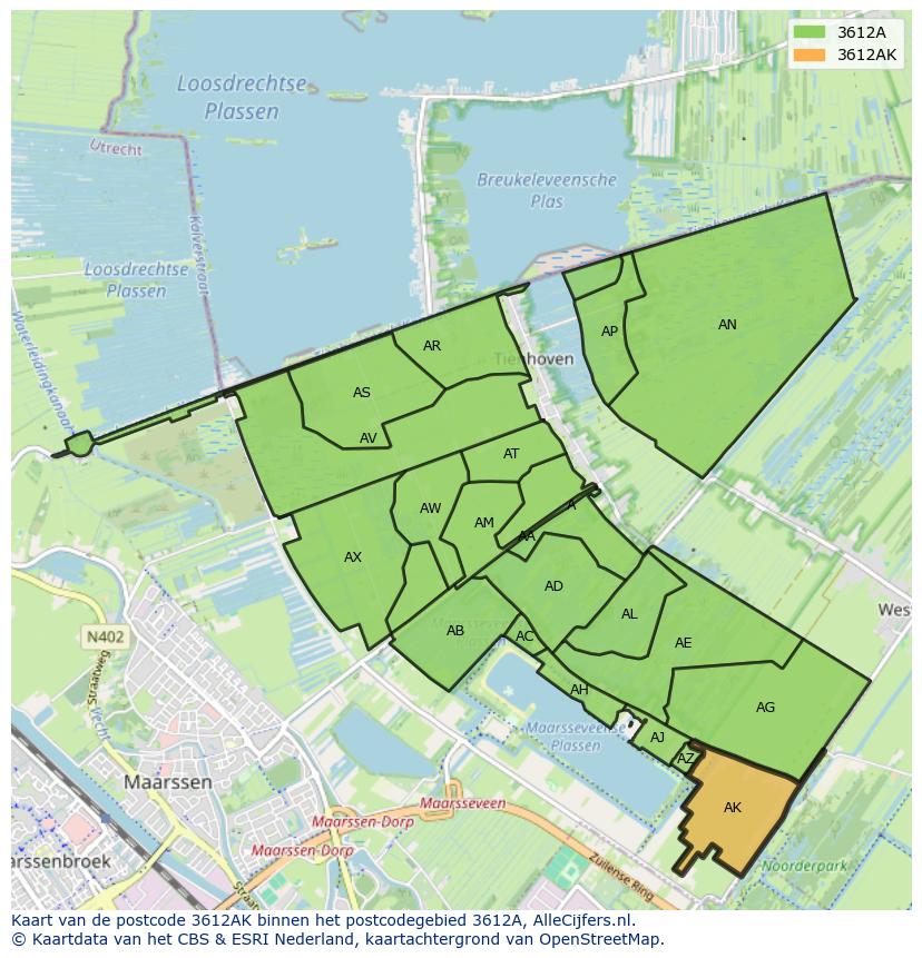 Afbeelding van het postcodegebied 3612 AK op de kaart.