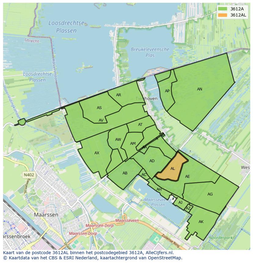 Afbeelding van het postcodegebied 3612 AL op de kaart.