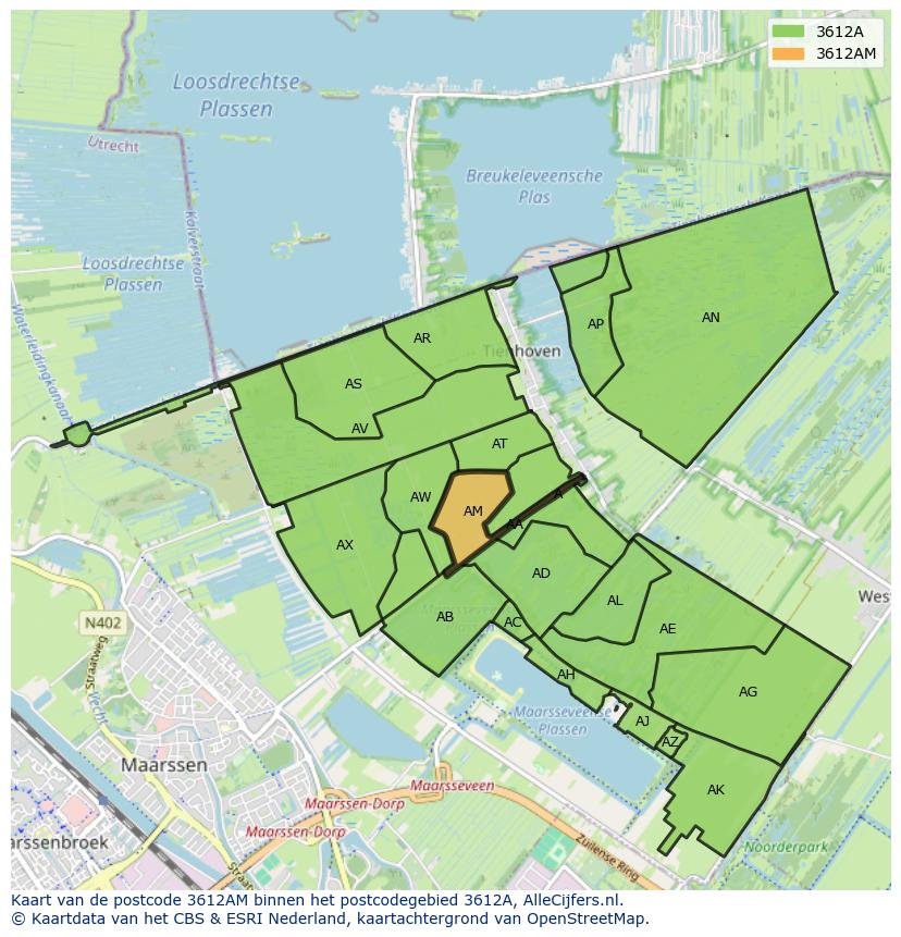 Afbeelding van het postcodegebied 3612 AM op de kaart.