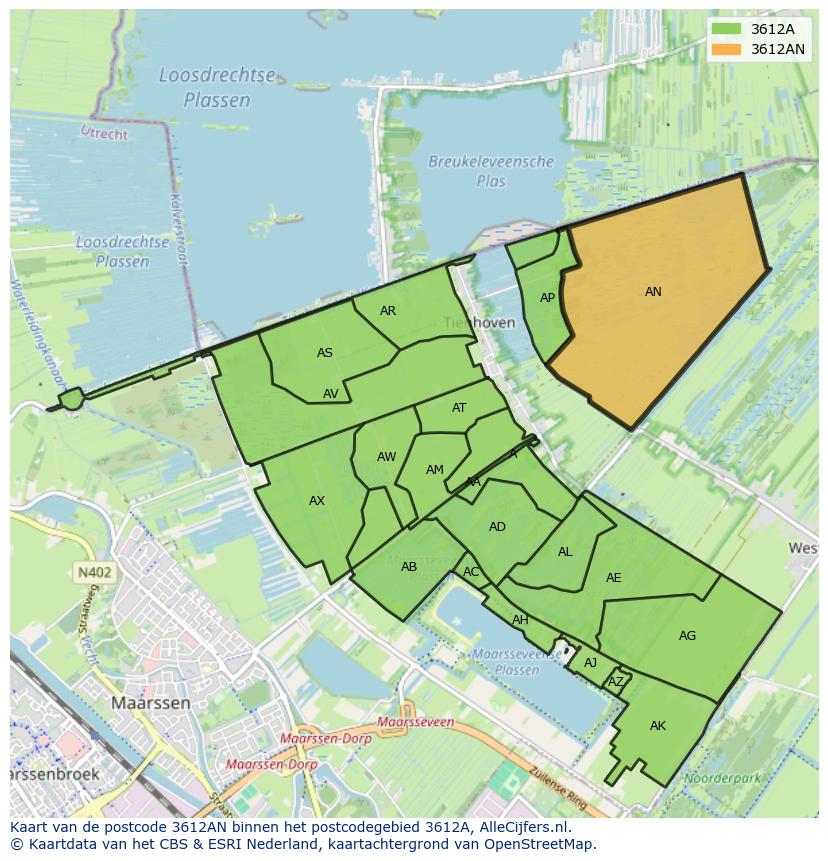 Afbeelding van het postcodegebied 3612 AN op de kaart.
