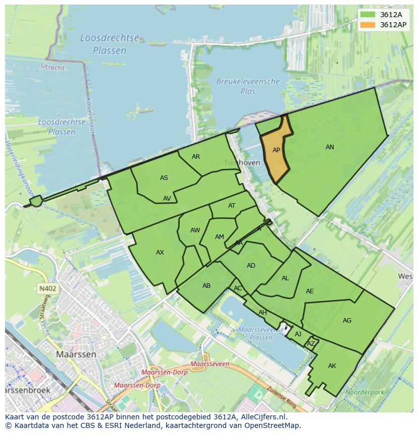Afbeelding van het postcodegebied 3612 AP op de kaart.