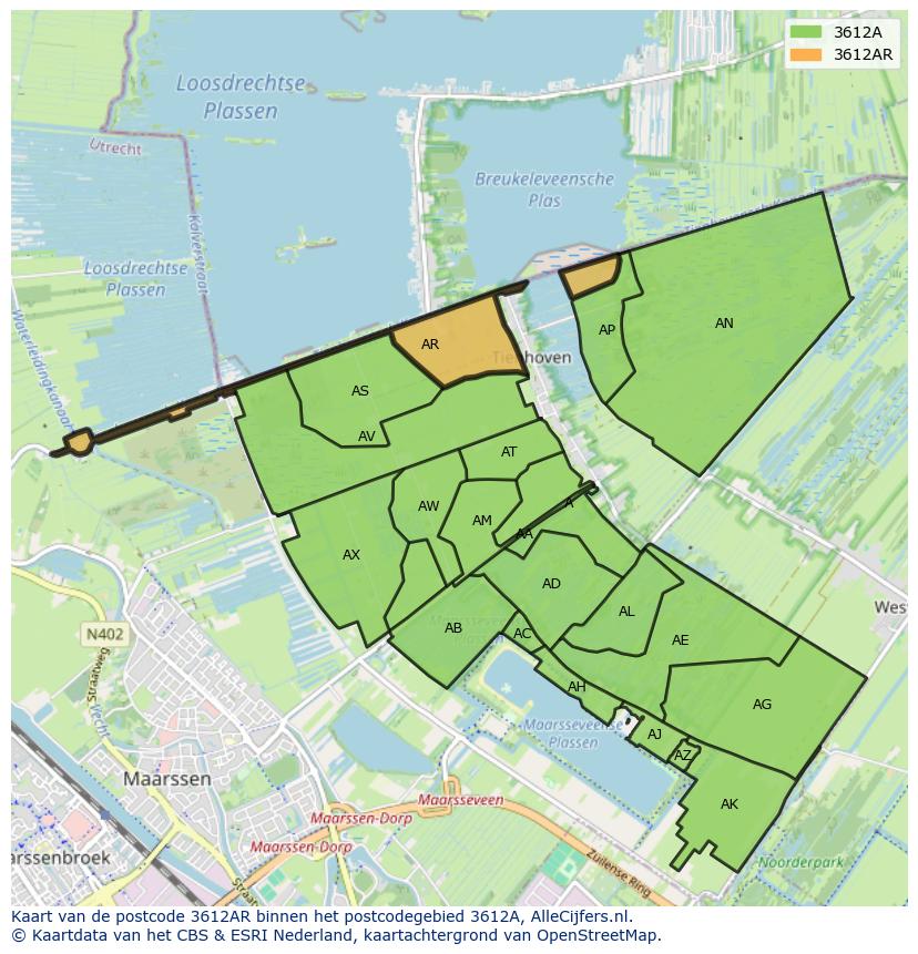 Afbeelding van het postcodegebied 3612 AR op de kaart.