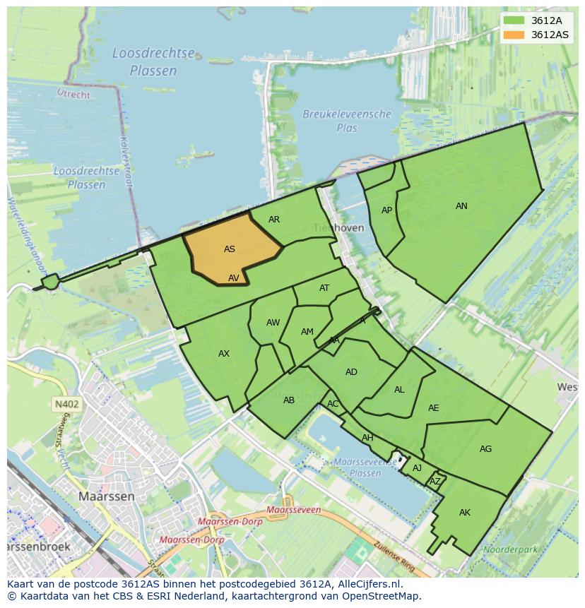 Afbeelding van het postcodegebied 3612 AS op de kaart.