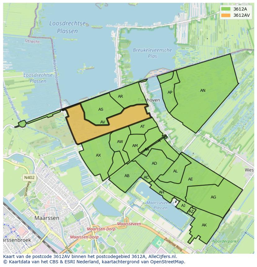 Afbeelding van het postcodegebied 3612 AV op de kaart.