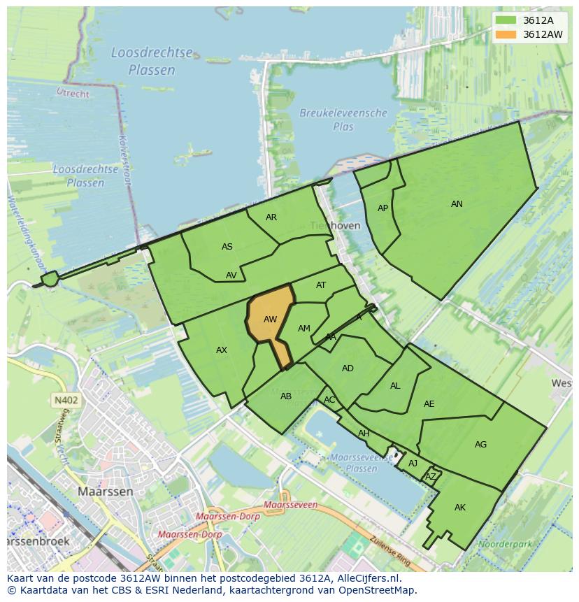 Afbeelding van het postcodegebied 3612 AW op de kaart.