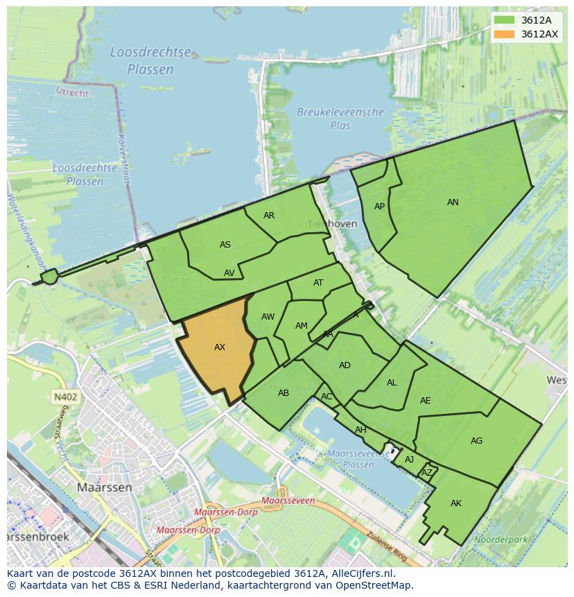 Afbeelding van het postcodegebied 3612 AX op de kaart.