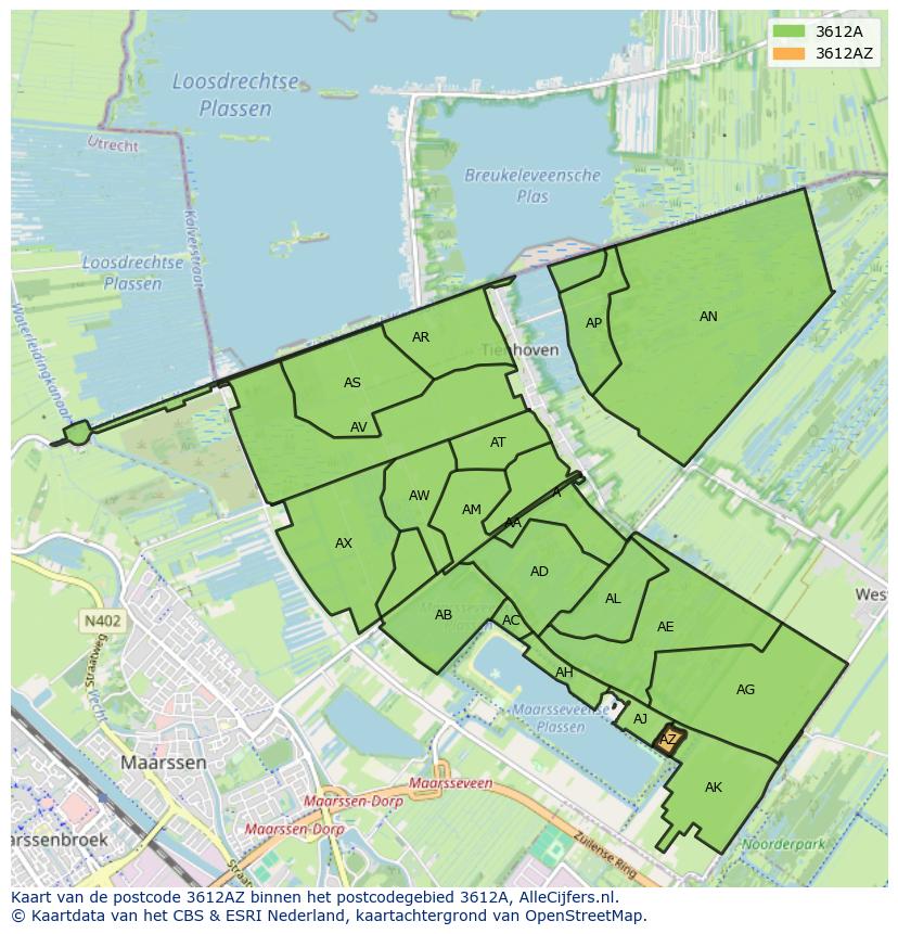 Afbeelding van het postcodegebied 3612 AZ op de kaart.
