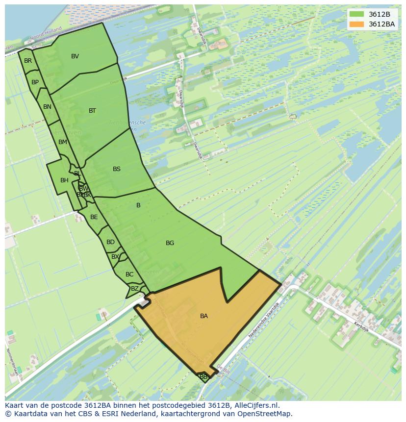Afbeelding van het postcodegebied 3612 BA op de kaart.