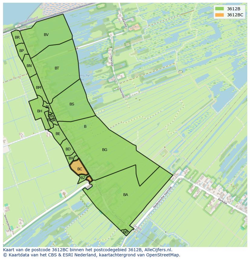 Afbeelding van het postcodegebied 3612 BC op de kaart.