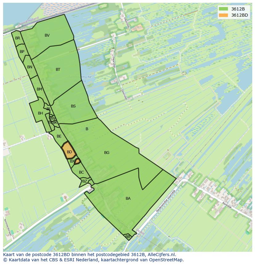 Afbeelding van het postcodegebied 3612 BD op de kaart.