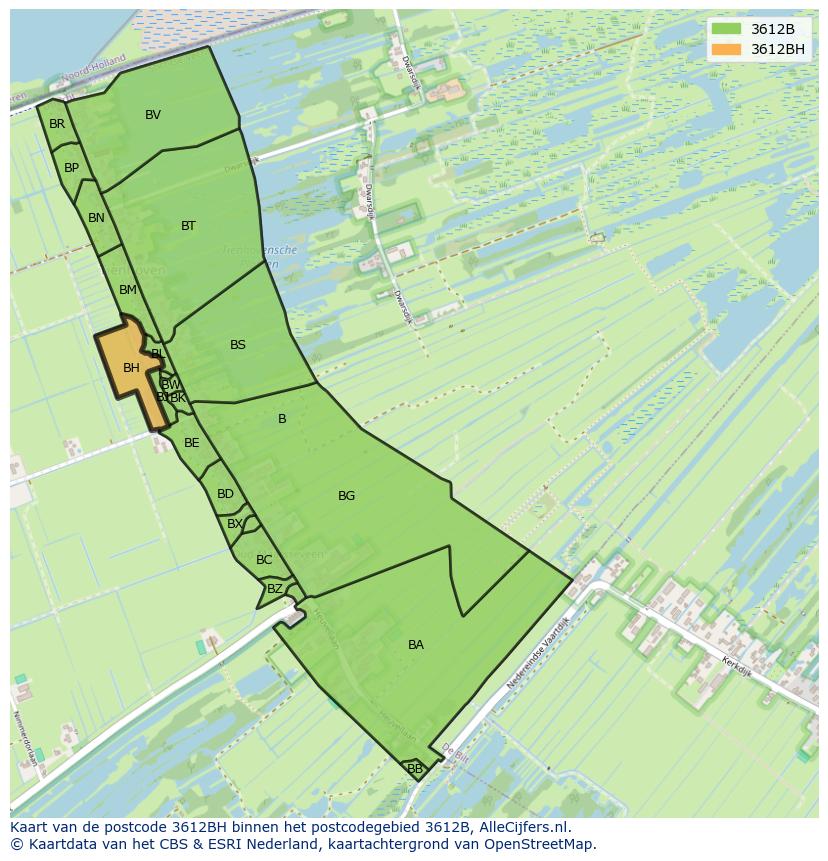 Afbeelding van het postcodegebied 3612 BH op de kaart.