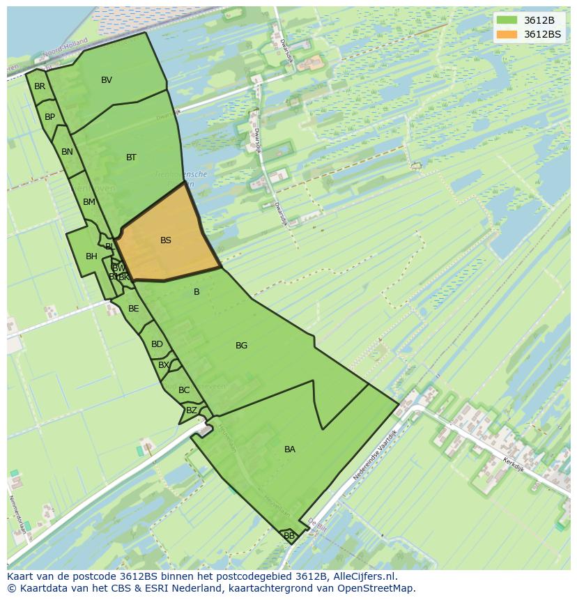 Afbeelding van het postcodegebied 3612 BS op de kaart.
