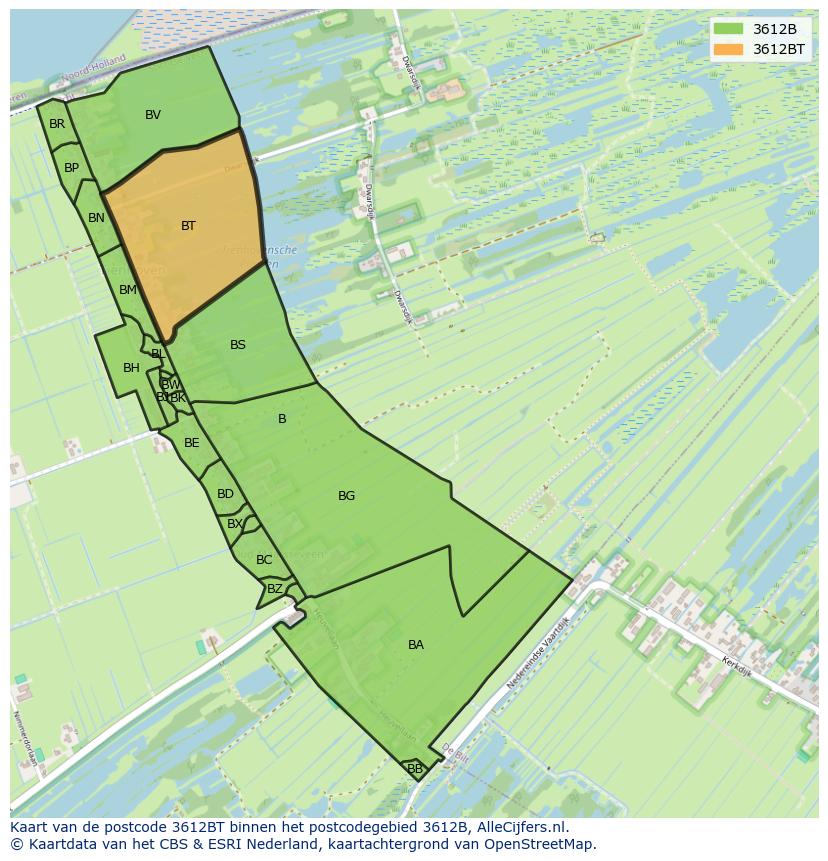 Afbeelding van het postcodegebied 3612 BT op de kaart.