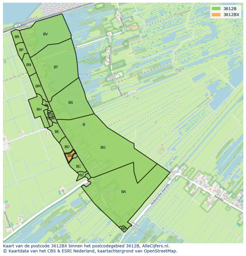 Afbeelding van het postcodegebied 3612 BX op de kaart.