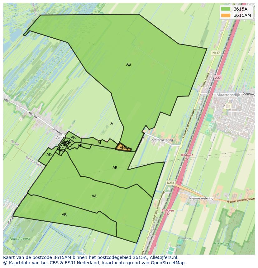 Afbeelding van het postcodegebied 3615 AM op de kaart.