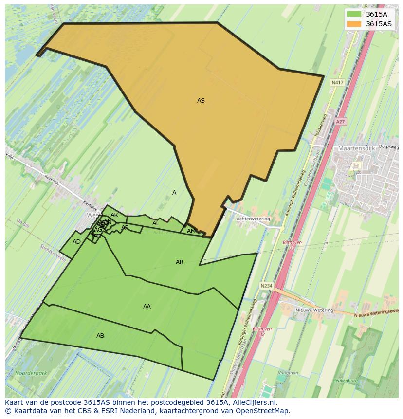 Afbeelding van het postcodegebied 3615 AS op de kaart.