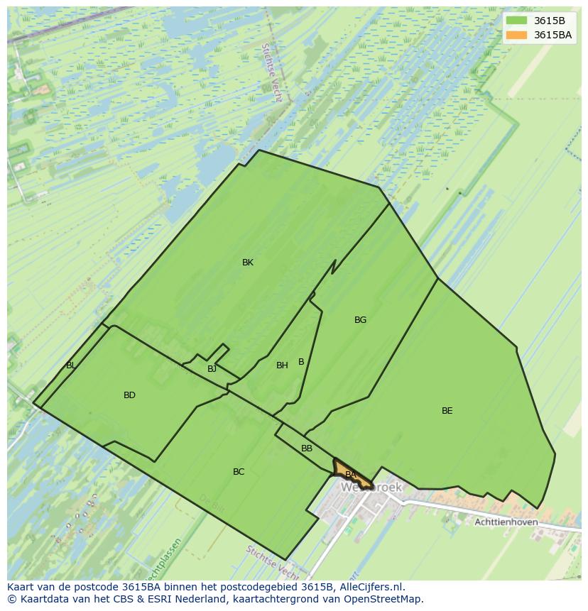 Afbeelding van het postcodegebied 3615 BA op de kaart.