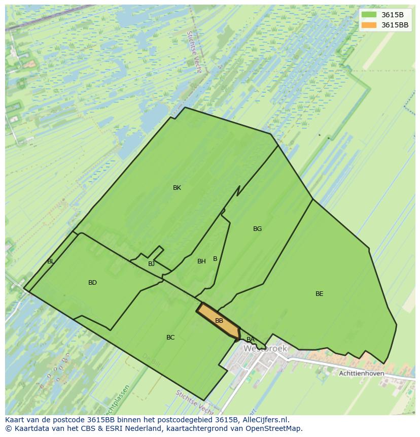 Afbeelding van het postcodegebied 3615 BB op de kaart.