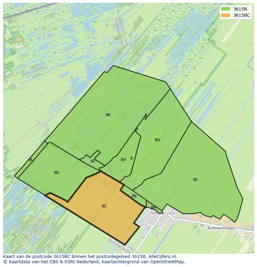 Afbeelding van het postcodegebied 3615 BC op de kaart.