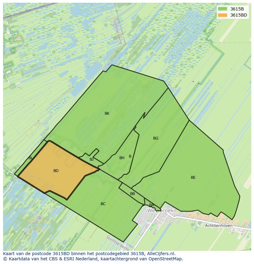 Afbeelding van het postcodegebied 3615 BD op de kaart.