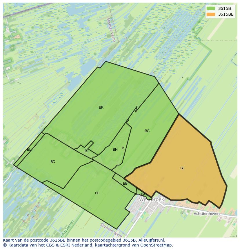 Afbeelding van het postcodegebied 3615 BE op de kaart.